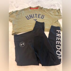 Under Armour Olive Tee and Black Freedom Leggings